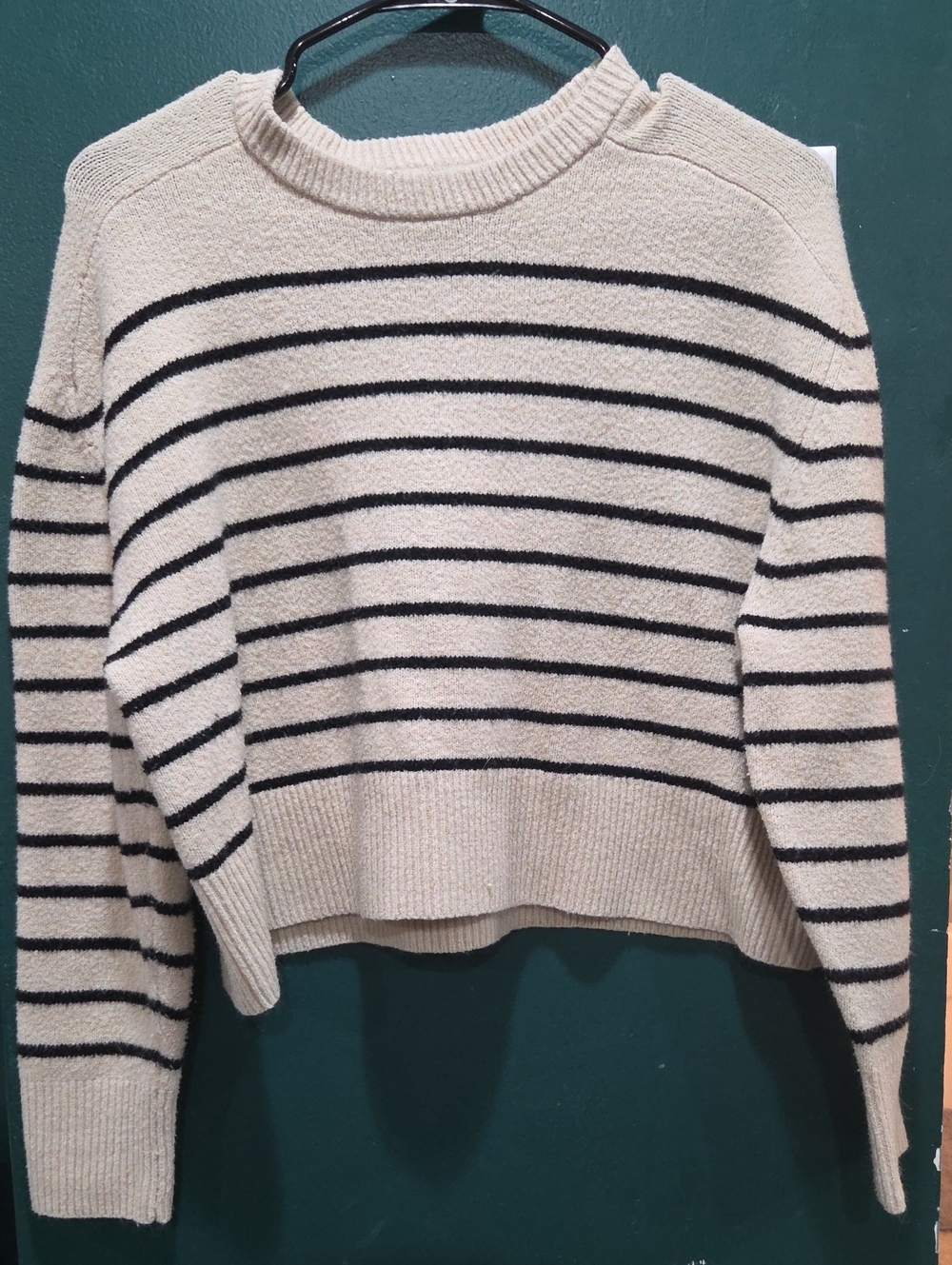 Universal Thread Cream and Black Striped Crewneck Sweater